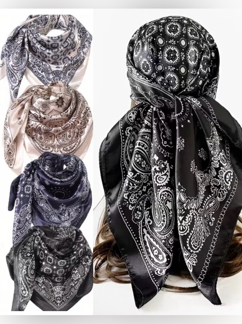 🌵4 Bandana Scarves | Silky Paisley Print | 35” x 35”